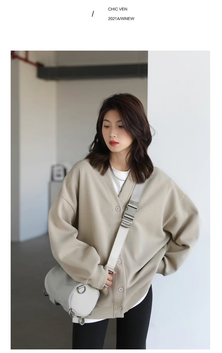 CHIC VEN Korean Women's Sweatshirts Solid Plush Thick Warm Loose Casual Female Tops Office Lady Coats Jacket Autumn Winter 2026