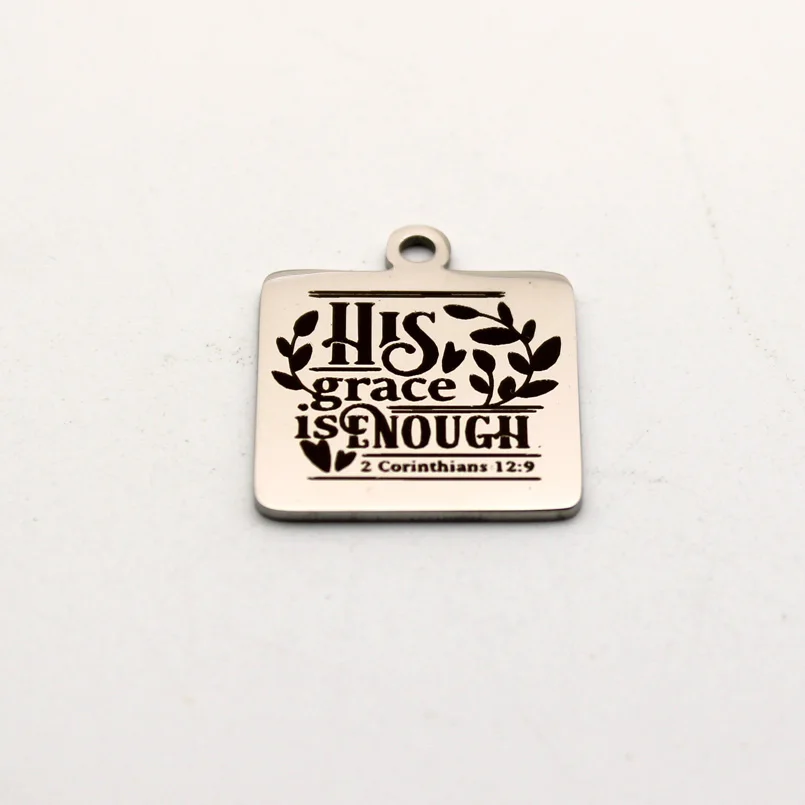 5pcs His Grace Is Enough Square Charm Stainless Steel Jesus Bible Chrristian Charms High Polish Mirror Surface Pendant