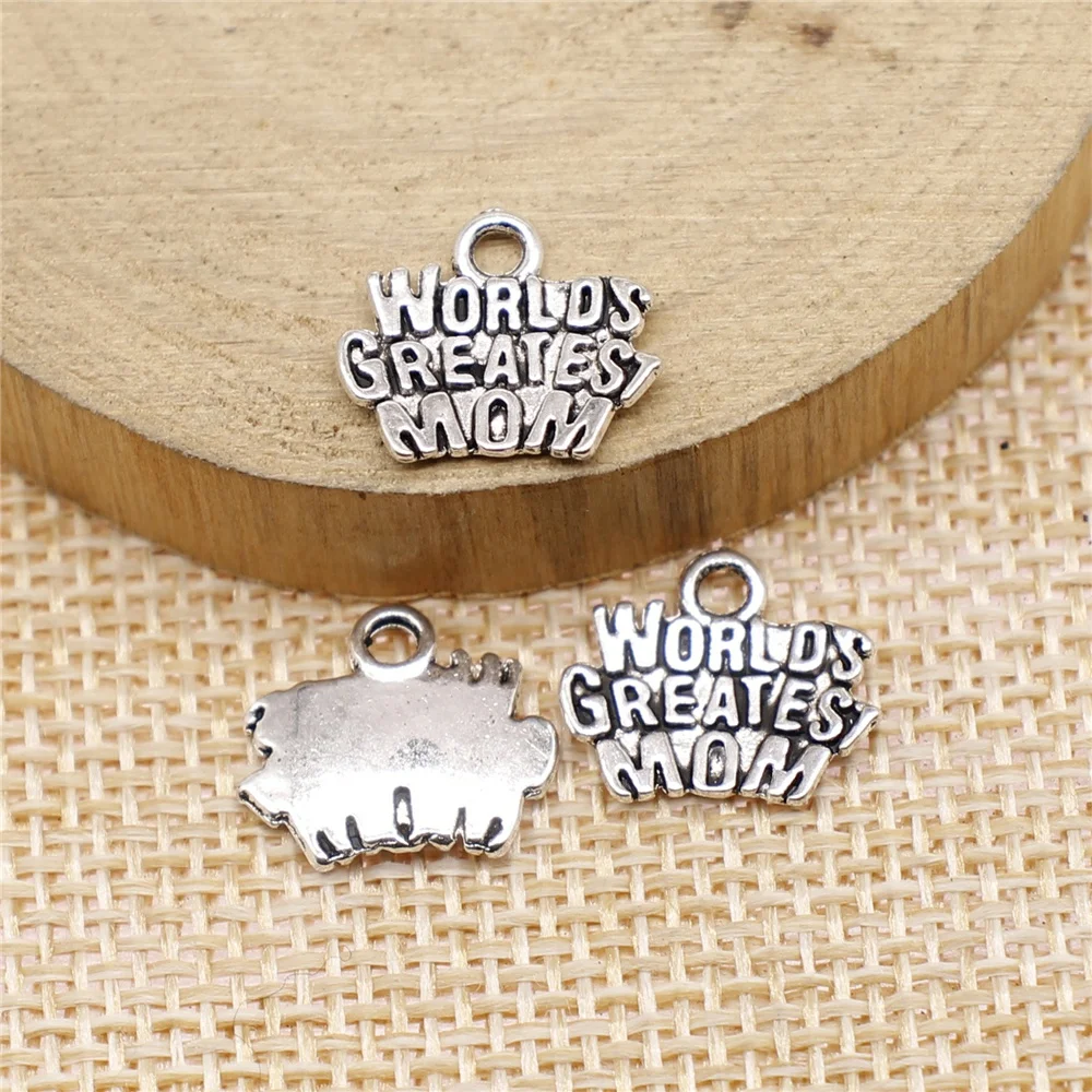 free shipping 108pcs 14x12mm antique silver worlds greatest mom charms diy retro jewelry fit Earring keychain hair card pendant