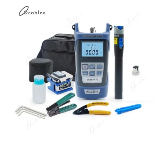 

Fiber Optic FTTH Tool Kit with FC-6S Fiber Cleaver and Optical Power Meter 1MW Visual Fault Locator Wire stripper CFS-2