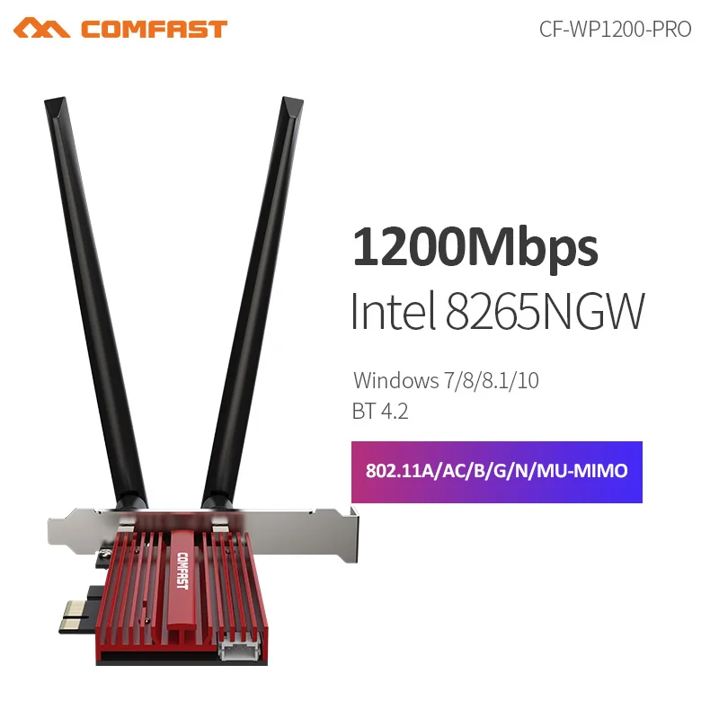 

1200Mbps High Power Dual band Intel 8265AC PCI-E Wireless Adapter BT 4.2 WIFI Card 802.11ac/b/g/n For WIN7 8 10