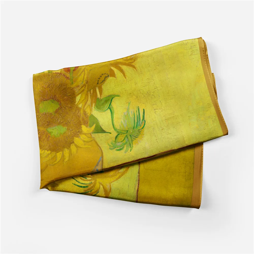 موضة حك وشاح حريري امرأة عباد الشمس طباعة أوشحة مربعة يلتف باندانا حجاب صغير فولاردز التعادل عقال منديل