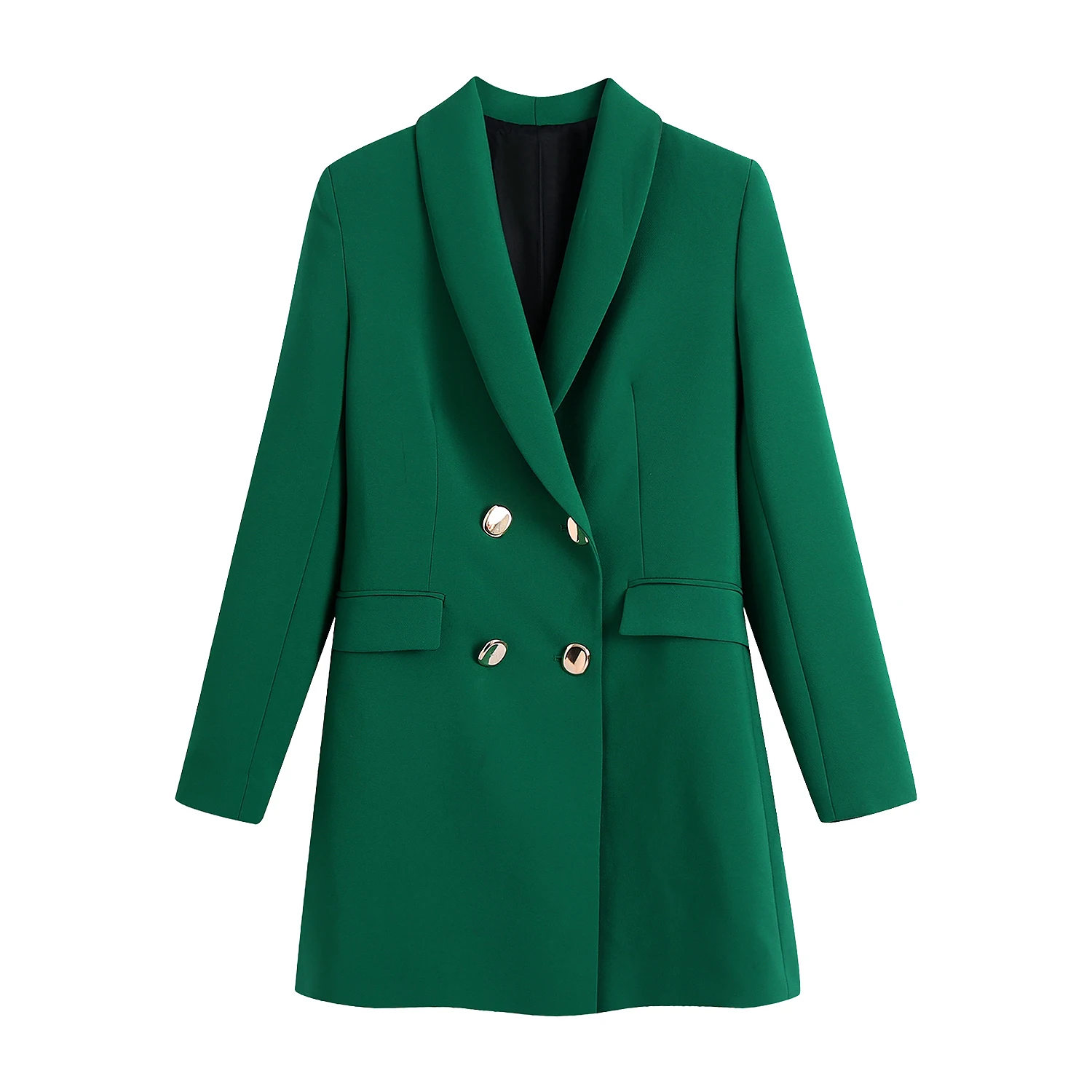 KONDALA 2023 Fashion Vintage Stylish Green Oversized Long Women Blazer Office Lady Pocket Fashion Autumn Jacket Female Bussiness