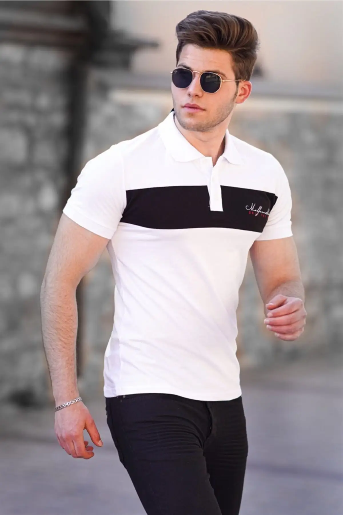 

Men's White Polo Collar T-Shirt Striped Slim Fit Pattern 100% Cotton High Quality Stylish T-Shirts