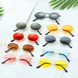 UV400 Oval Sunglasses Small Frame Frame Retro Festival Gradient Mirror Glasses for Daily Wear Gold Silver