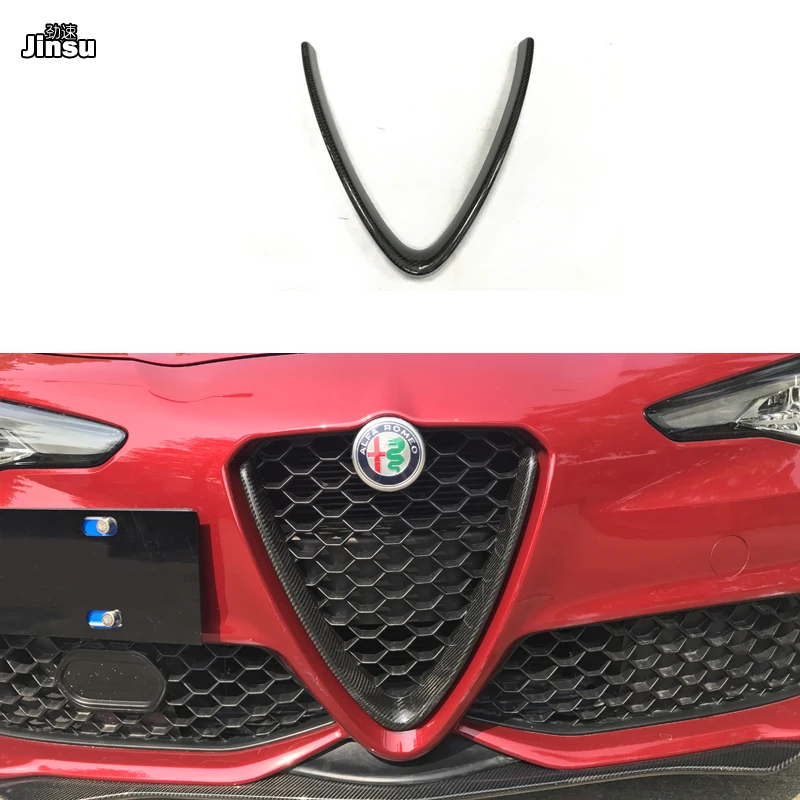 

Carbon Fiber Front bumper Grilles V Frame Decoration Cover Trim Stickers Car Styling For Alfa Romeo Giulia 280HP sport bumper