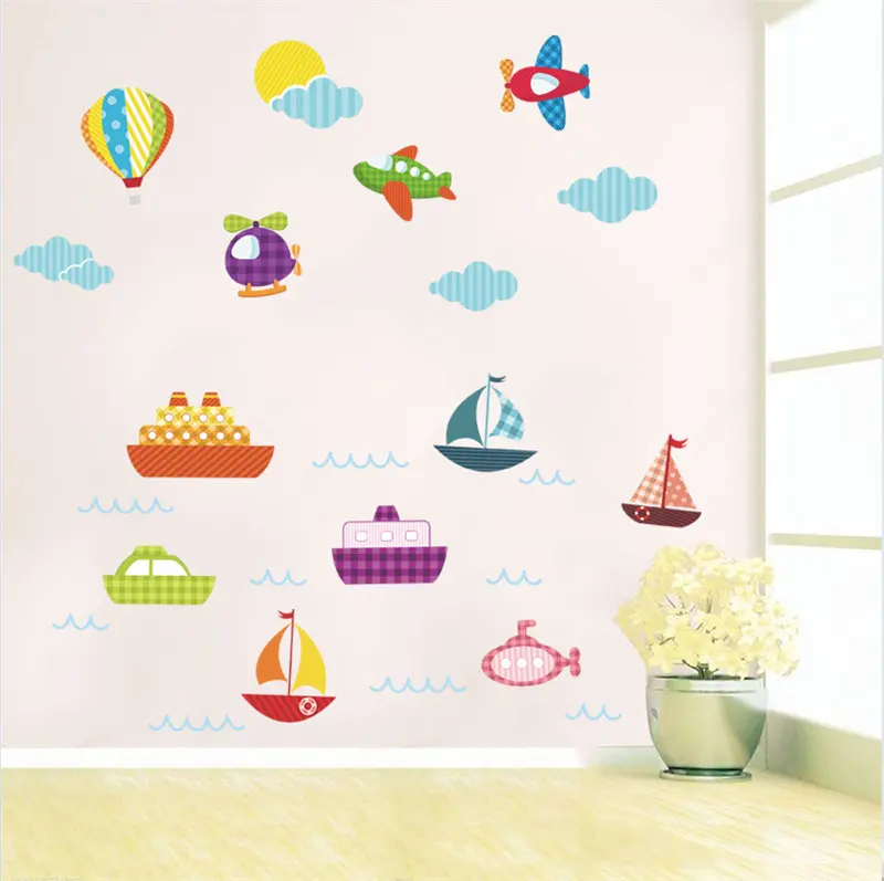 Airplane Ship Transportation Wall Sticker For Kids Room Decoration Cartoon Mural Art Diy Home Decals