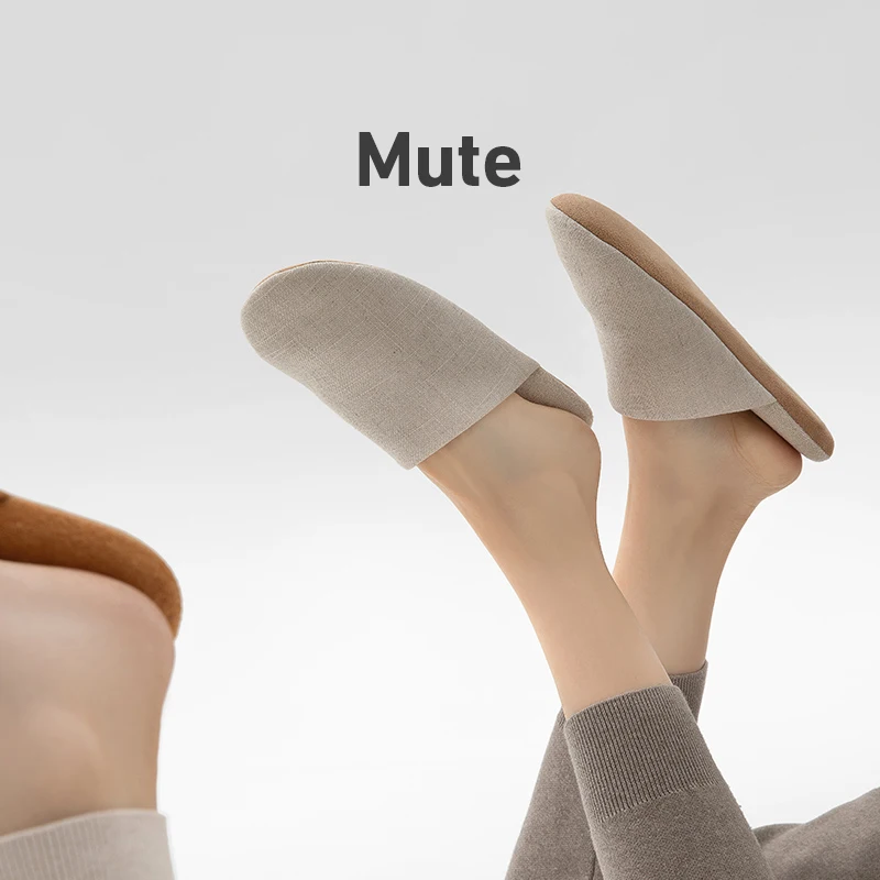 UTUNE Mute Home Slippers For Women Cotton Linen Indoor Flat Shoes Suede Sole Wooden Floor Men Slides Silent Spring Autumn Winter