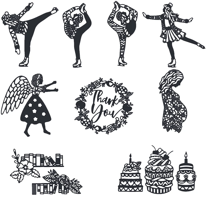 Ice Skating Dancers Pregnant Mother Angel Metal Cutting Dies Thank You Nesting Wreath Birthday Capcake DIY Scrapbooking 2021