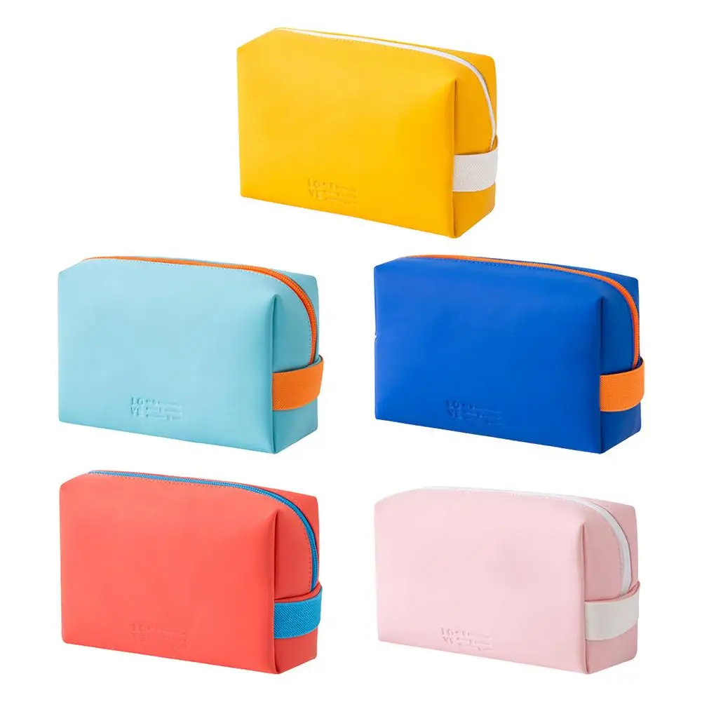 Mini Cosmetic Bag Solid Color Travel Toiletry Storage Bag Beauty Makeup Bag Cosmetic Bag PU Hand Hold Cosmetic Bag Candy Colors