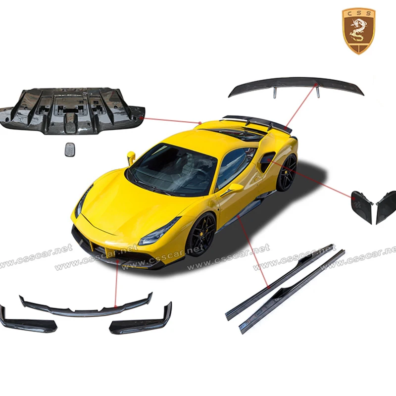 Real Carbon Fiber Car Rear Wing Trunk Lip Spoiler Fits For Ferrari 488 GTB Spider N Style Front Rear Bumpers Automobile Bodykit