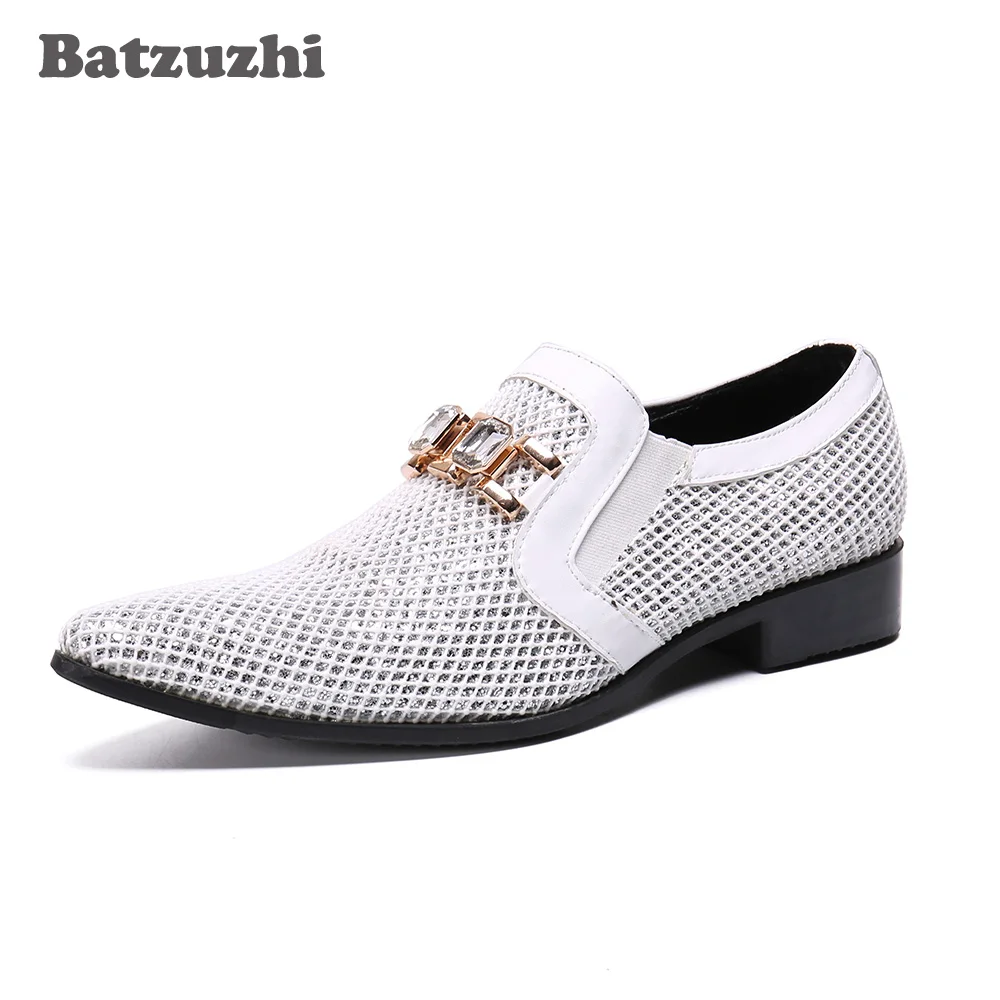 

Batzuzhi Fashion Men Dress Shoes Leather Pointed Toe Blink White Wedding Shoes Men Oxford Shoes for Men, Big Sizes EU38-46