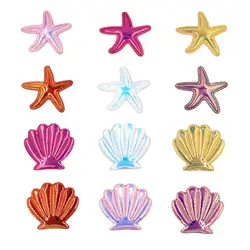 Pu Shiny Starfish and Shell Padded Appliques, Cake Insert Cards, Children Hair Clip Accessories, DIY Kid Patches, 30Pcs Lot