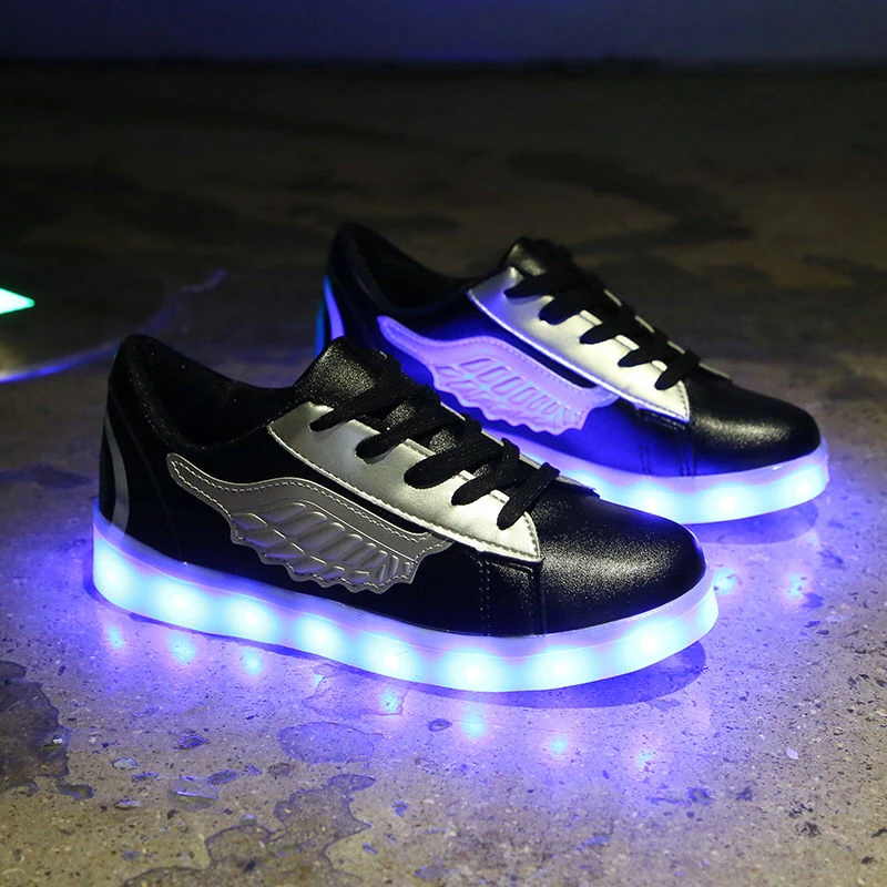 2021 New Usb Rechargeable Luminous  with Lights for Women Men  LED Shoes with Lighted up sole Adults lady Chinese Slogan Black