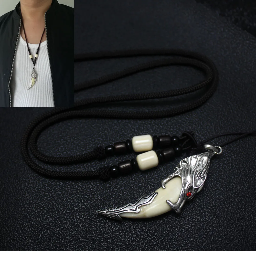 Man Brave Wolf Tooth Necklace Sweater  Pendant Punk Rock Wild Accessories Fashion Jewelry For Party