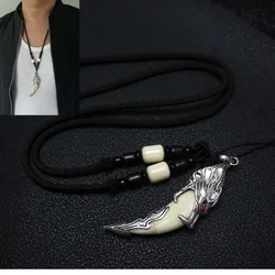 Man Brave Wolf Tooth Necklace Sweater Pendant Punk Rock Wild Accessories Fashion Jewelry For Party