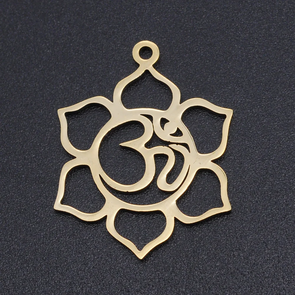 5pcs/lot Flower of Life DIY Charms Pendants Wholesale 316 Stainless Steel Yoga Lotus Connectors Om Hand Jewelry Pendant