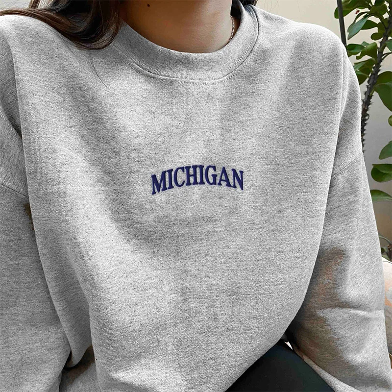 USA Michigan litery haft drukowanie dorywczo gruby sweter jesień luźne Crewneck bluzki Vintage 80s 90s kobiet bluzy