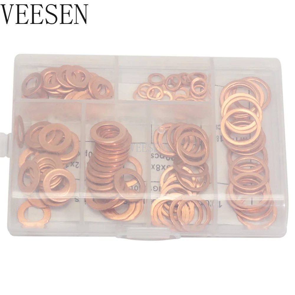 120pcs Auto Car Boat Marince Red Bronze Copper Crush Washers Gasket Ring Assortment Set Repair Kits