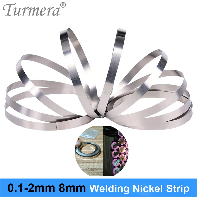 Turmera 1Roll 10Meter Nickel Strip of 0.12x8mm 0.15*8mm 0.2*8mm Nickel Tap for 18650 26650 32650 21700 Battery Pack Spot Welding