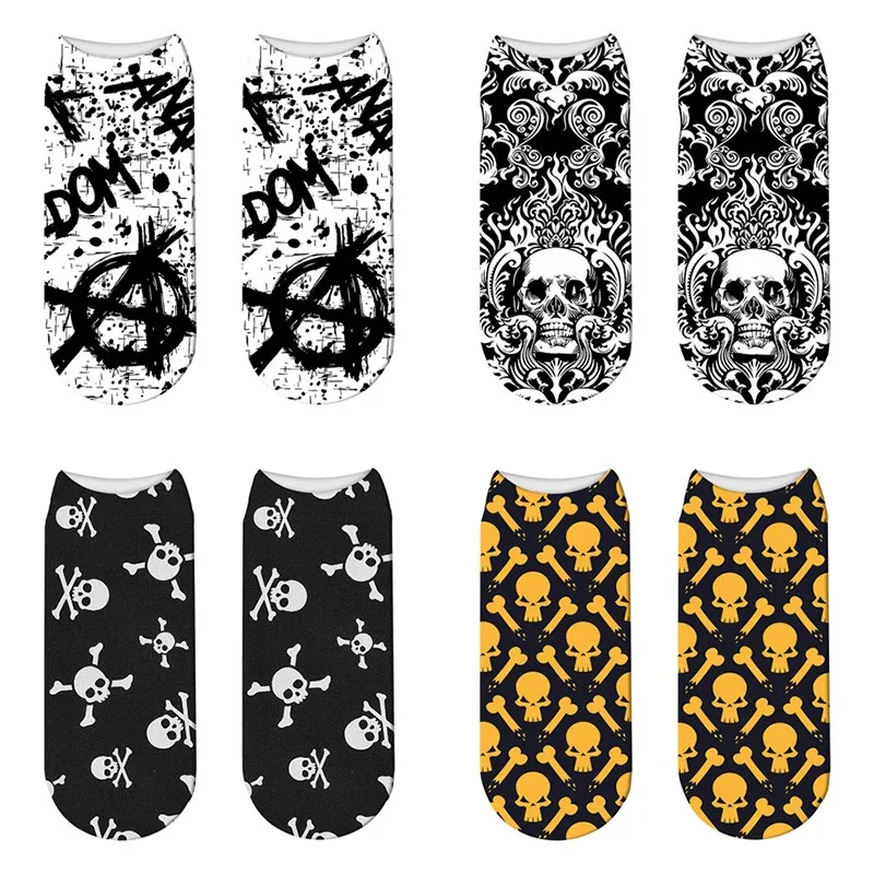 Calcetines tobilleros de algodón para mujer, medias cortas con estampado de dibujos animados, esqueleto, Calavera, Harajuku, Kawaii