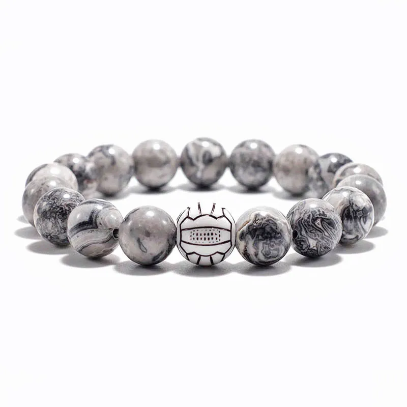 Fashion Volleyball Bracelet For Men 10mm Big Beads Stone Braclet Natural Map Lava Tiger Eyes Braslet Sports Brazalete Pulseras