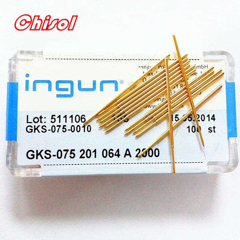 INGUN-aguja de prueba Original, 100 unids/set/juego, GKS075201064A2000 GKS075201064A2800, sonda de resorte, 75mil Pines de prueba