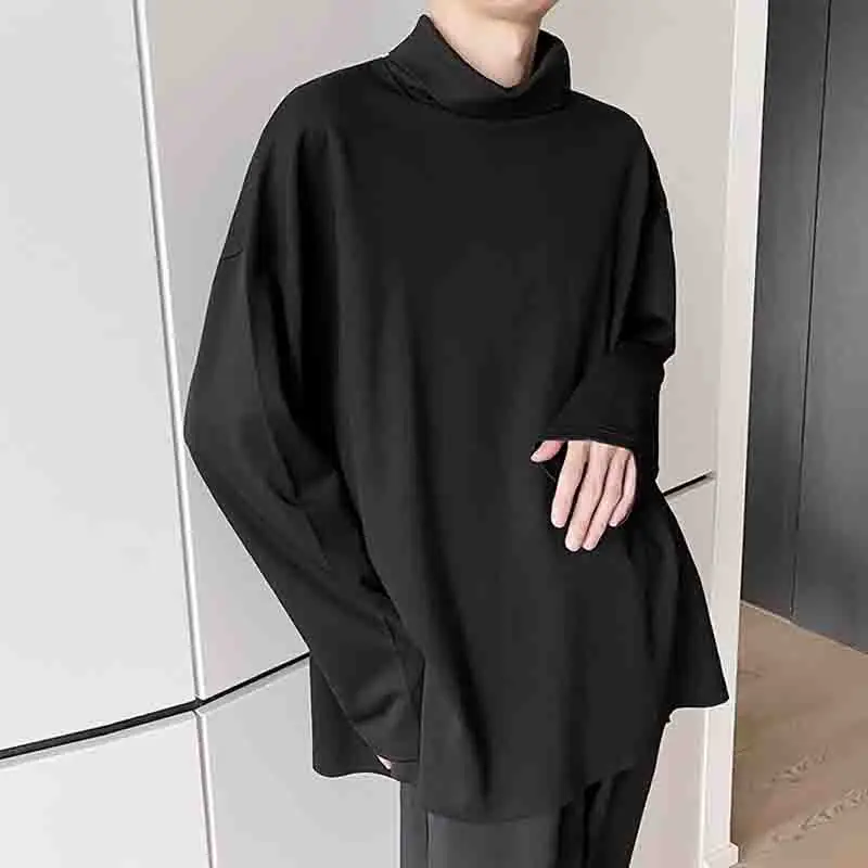 Autumn Japanese style individual standing collar sweater men's long sleeve button down simple and versatile loose pile neck casu