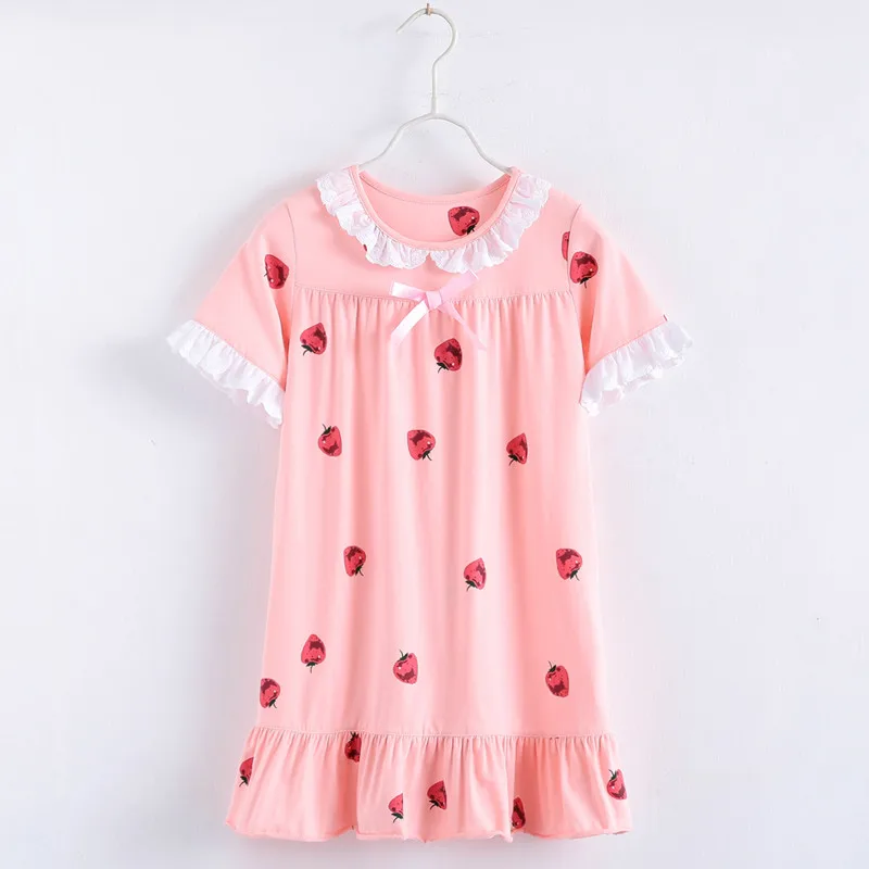 

H5670 Girls Summer Nightgown Sleepwear Teenager Cotton Lovely Sweet Home Clothes Women Short Sleeves Cartoon Thin Nightwear