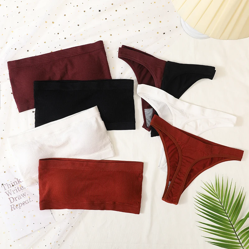 Conjunto de sutiã feminino sem alças sem costura sutiã push up sutiã de cintura alta tanga sexy bandeau sutiã tubo superior feminino lingerie sexy conjunto