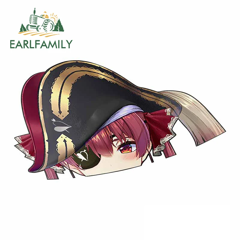 EARLFAMILY Houshou Marine Hololive Peeker Car Sticker Big Head Anime Vinyl JDM Rear Windshield Trunk Decal Cartoon Car Styling