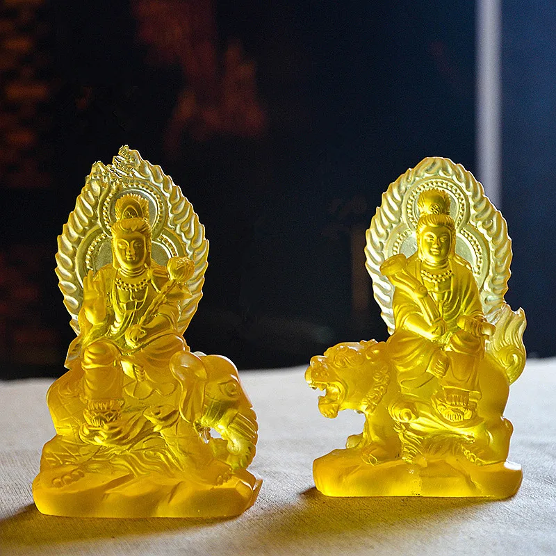 

Pocket Small 11cm Yellow Resin Manjusri Buddha Statue ,Samantabhadra Tibetan Suppliers Home Putting Decorations Figurines