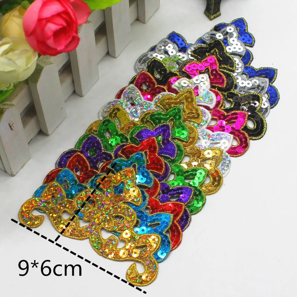 5 Pieces Sequined Appliques Gold Embroidery Patches Iron On Cosplay Diy Clothes Costume Trims 9.5*5.5CM