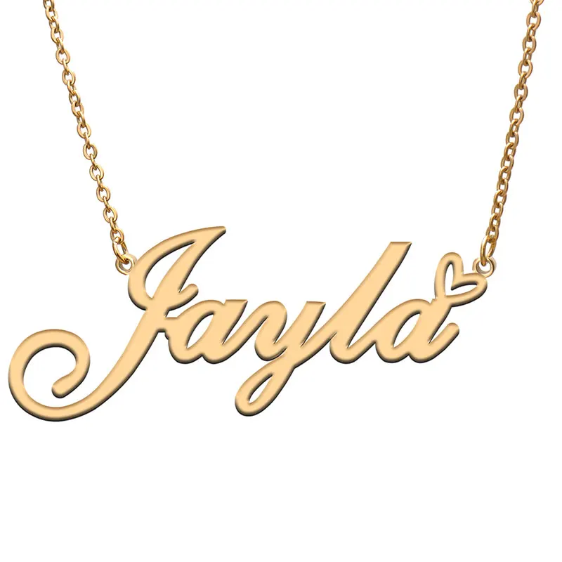 

Jayla with Love Heart Name Necklace for Women Stainless Steel Jewelry Nameplate Pendant Femme Mother Child Girls Gift