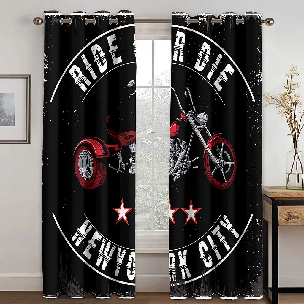 3D Printed Blackout Curtains Motorcycle 3D Printing Window Curtains for Living Room Bedroom Drapes Decor カーテン