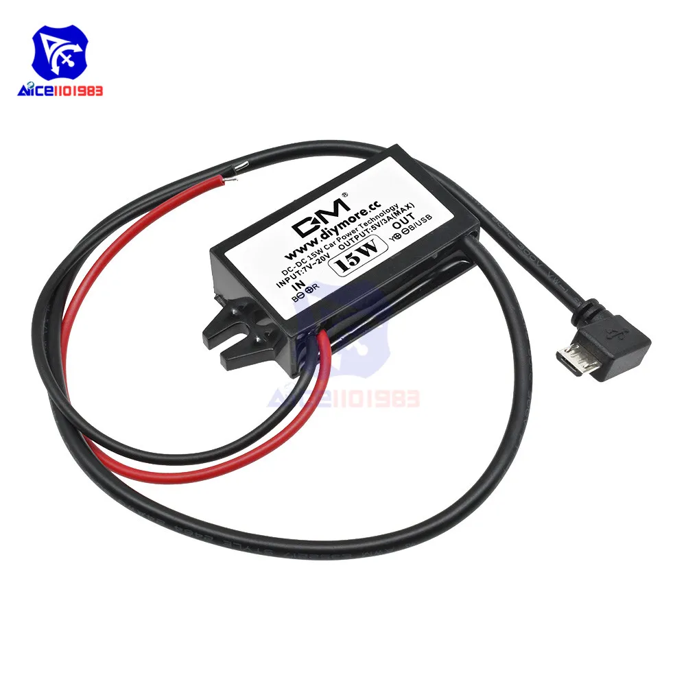DC-DC Step-Down-Buck-Konverter Stromversorgungsmodul 12V auf 5V 3A 15W für Auto, männlicher/weiblicher USB-Anschluss, Mini-USB, Micro-USB-Adapter – Detail 8