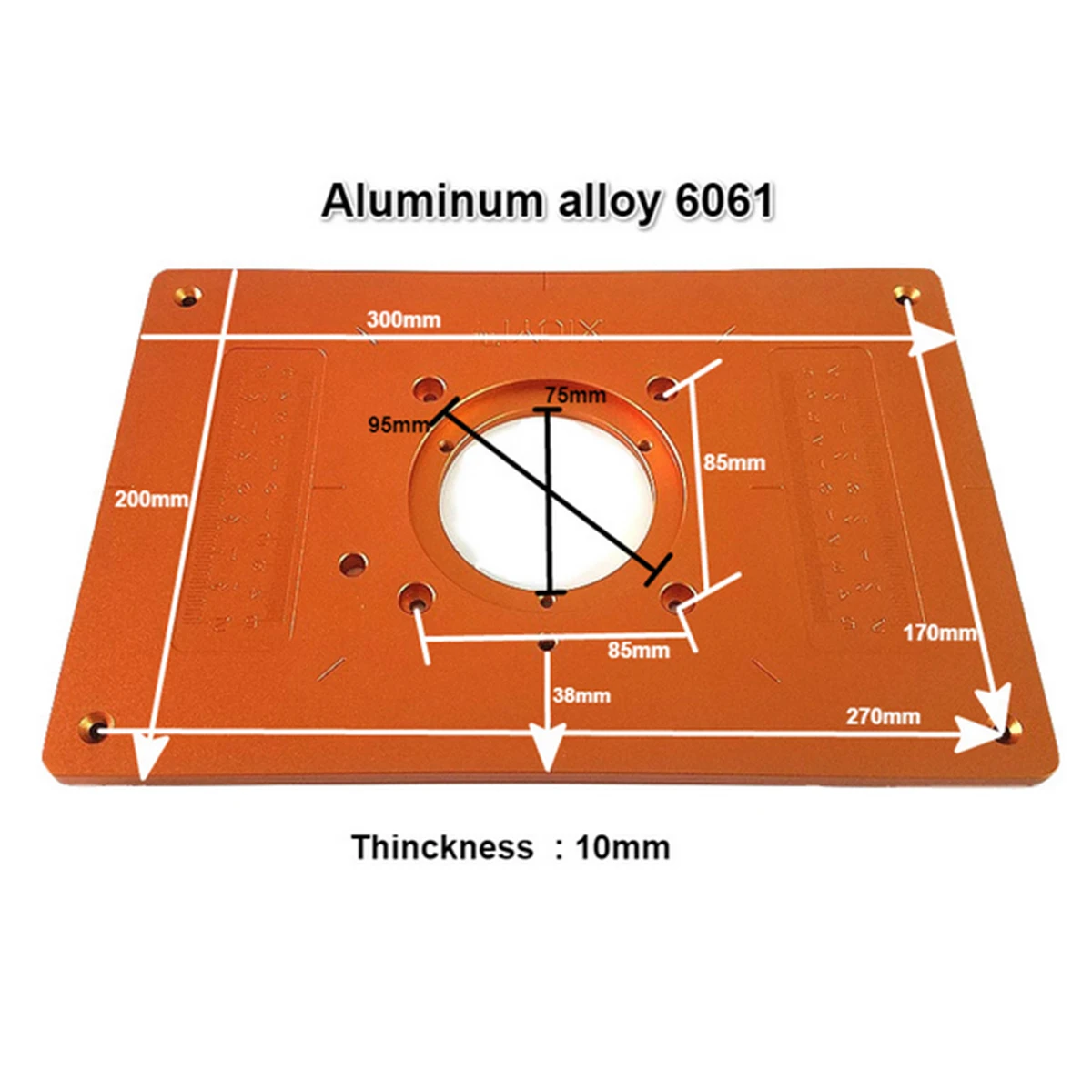Fresadora eléctrica de madera, placa abatible de aluminio con 4 bujes para banco de trabajo, 85x85mm