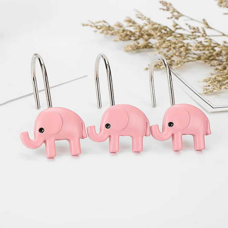 12 pcs Shower Curtain Hook Decorative Resin Cute Elephant Curtain Rings Curtain Hooks for Bathroom Bedroom Baby Room Living Room