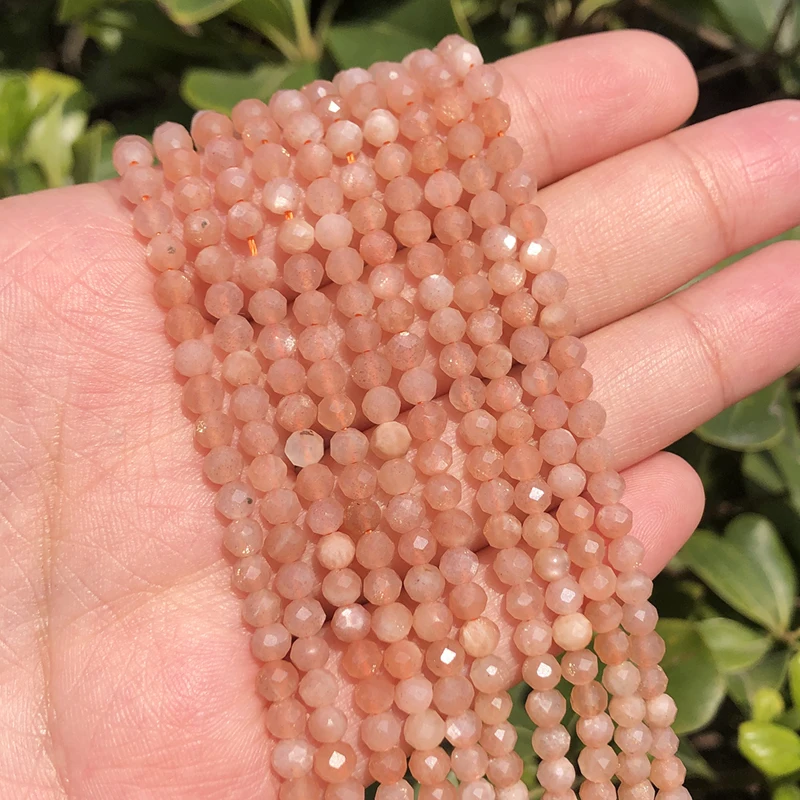 

2 3 4mm Natural sunstone beads Micro Faceted Stone Beads handmad A+ Small Loose Beads For Jewelry Making Bracelet Necklace