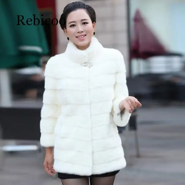 

Women's winter warm fur coat mandarin collar coat long paragraph 7 points sleeve rabbit fur coat long coat