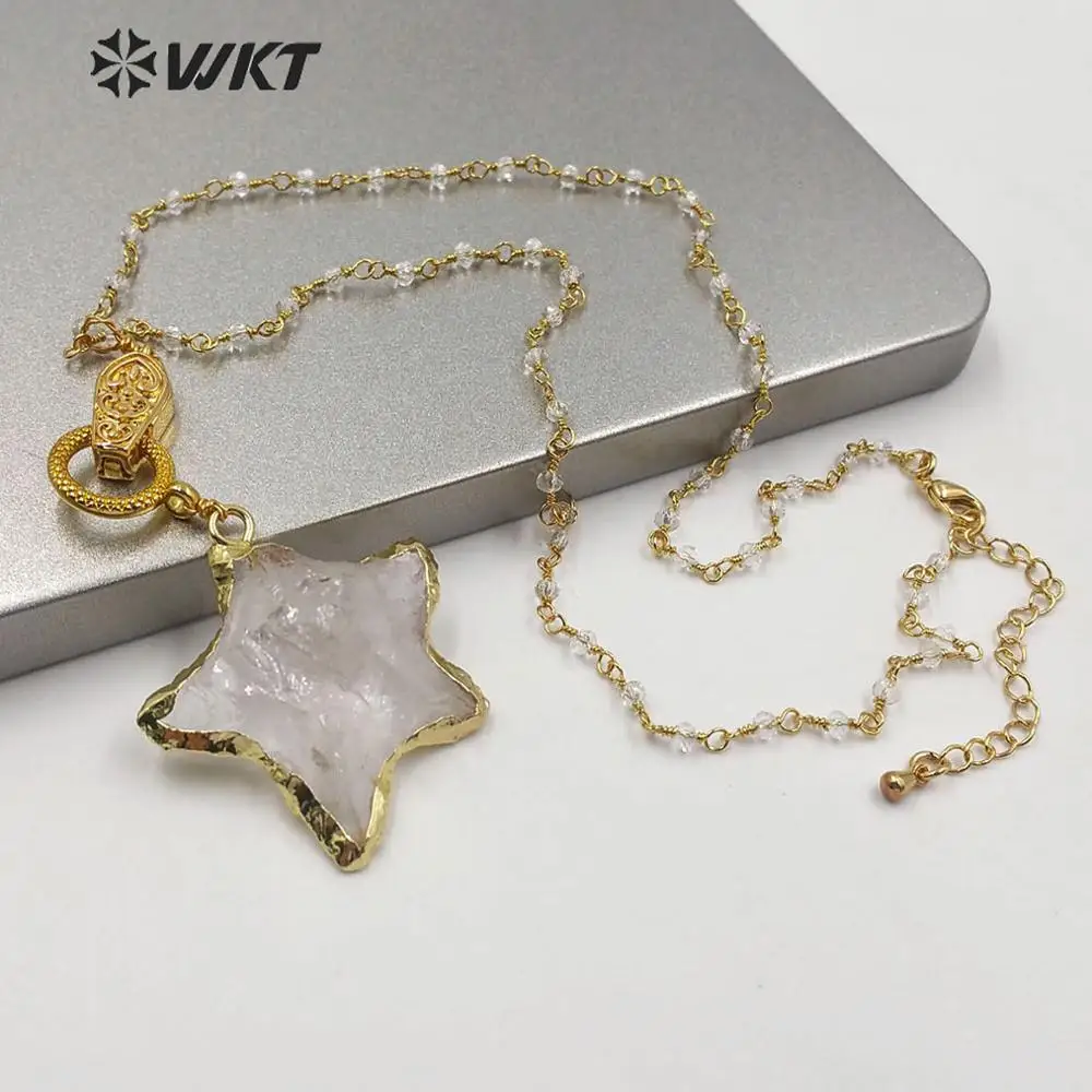 WT-N1214 WKT Romantic Stone Necklace Star Raw Crystal Quartz Pendant Necklace Magnet Buckle Necklace Women Fashion Jewerly