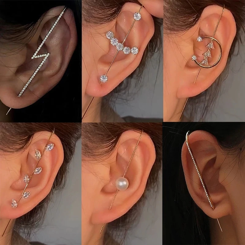 Trend Ear Wrap Crawler Hook Earrings 1Pcs Multiple Styles Geometric Stud Earrings Pierced Earring Hip Hop Earrings Jewelry