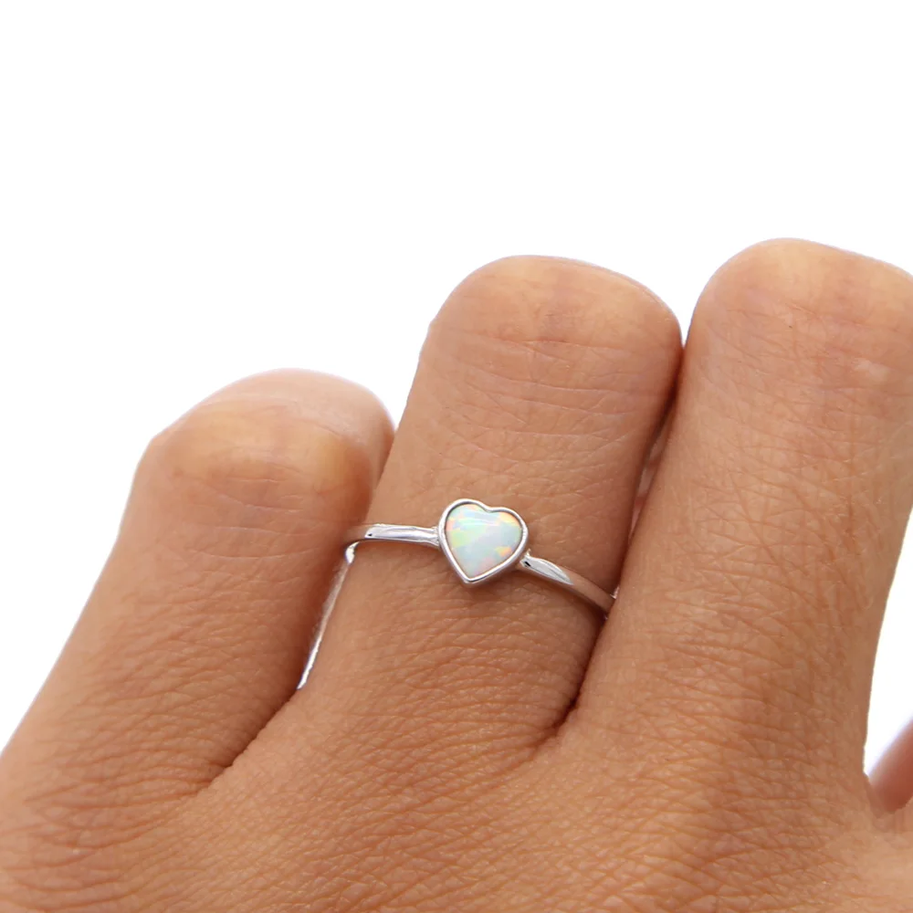 100% 925 sterling silver single stone heart opal stone paved finger rings delicte dainty girl women valentines gift jewelry