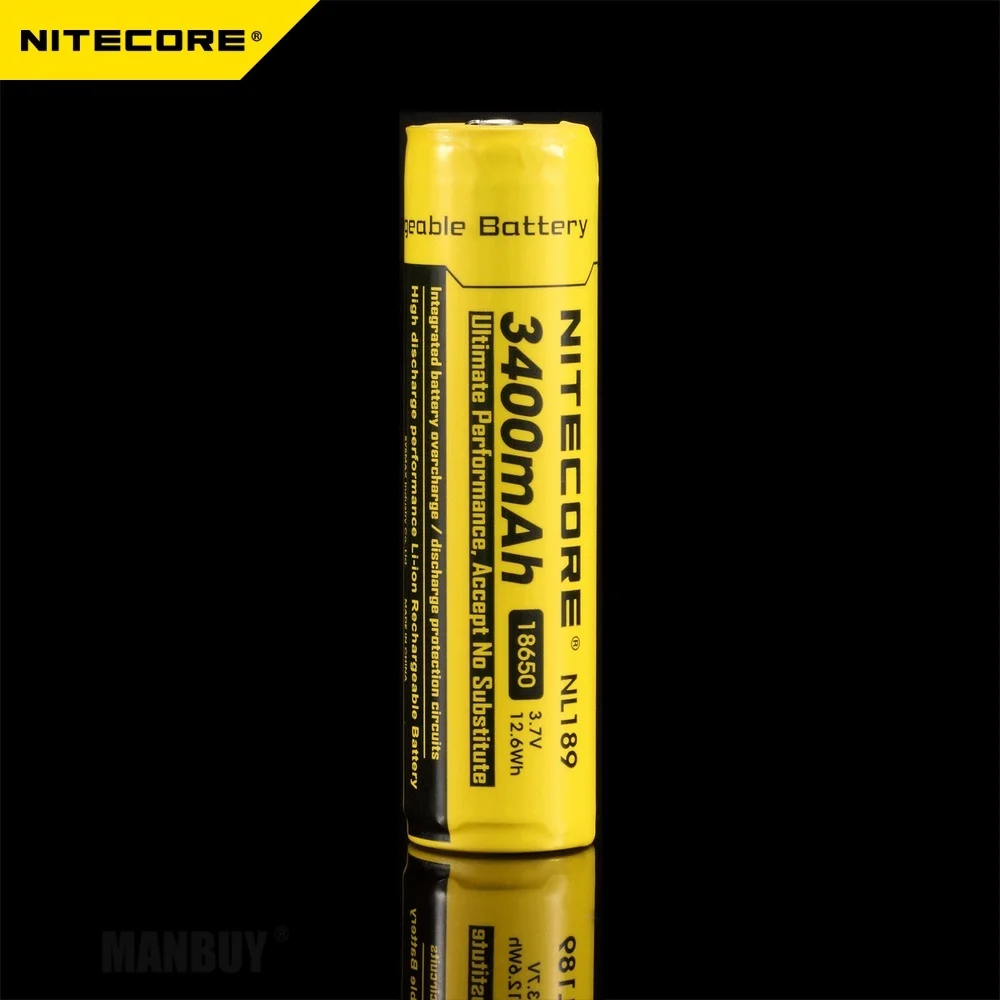 100% Original Nitecore NL189/NL1834 18650 3400mah 3.7V Li-ion Protected Battery with Button Top for All Type Flashlights 1 Piece