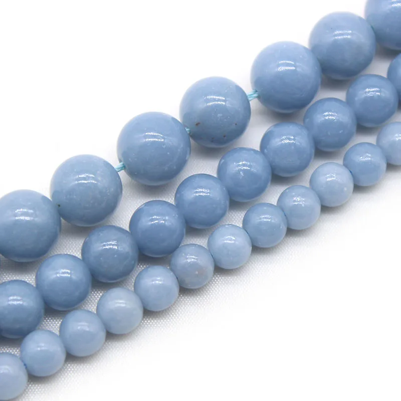 

Natural AAA Blue Angelite Stone Beads Round Loose Spacer Beads 6 8 10 mm For Jewelry Making DIY Necklace Bracelet Gift 15"strand