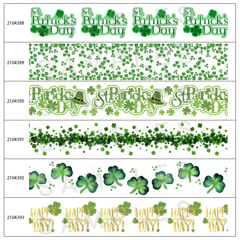10yadrs Happy St. Patrick\'s Day Green Clover Pattern Printed Grosgrain / Satin Ribbons