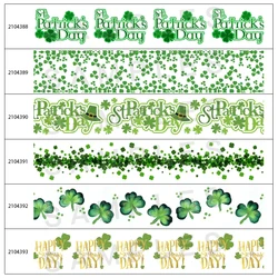 10yadrs Happy St. Patrick's Day Green Clover Pattern Printed Grosgrain / Satin Ribbons