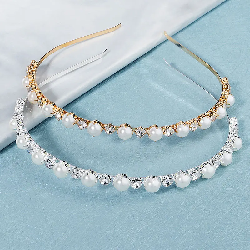 Efily Fashion Rhinestone Headband Wedding Hair Accessories Women Bridal Headwear Hair Jewelry Pearl Headpiece Bride Crown Gift