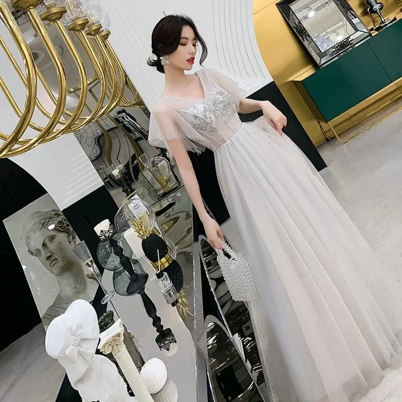 新スタイルレースvネックアップリケパーティーイブニングドレスvestidoデ · フェスタaラインウエディングドレスローブ · ド · 夜会 вечерние платья