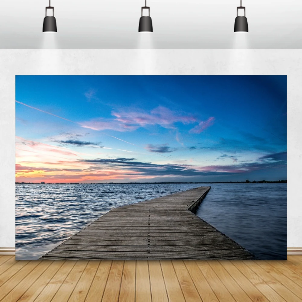 Laeacco الغيوم البحر الخشب جسر الاستوائية الصيف عطلة خلفيات للتصوير الفوتوغرافي صور خلفيات للصور استوديو فوتوزون